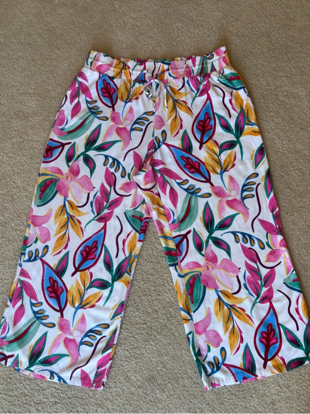Bar III Floral Wide-Leg Plus Size Lounge Capris - Pink, Yellow & Green 2X